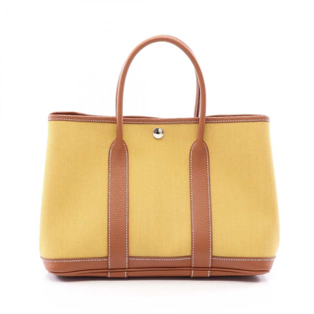 Hermes Garden Party TPM Tote Bag Handbag Canvas Leather Toile Military Negond...